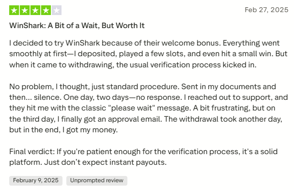 WinShark Casino Review 4 - Australian Player Testimonial